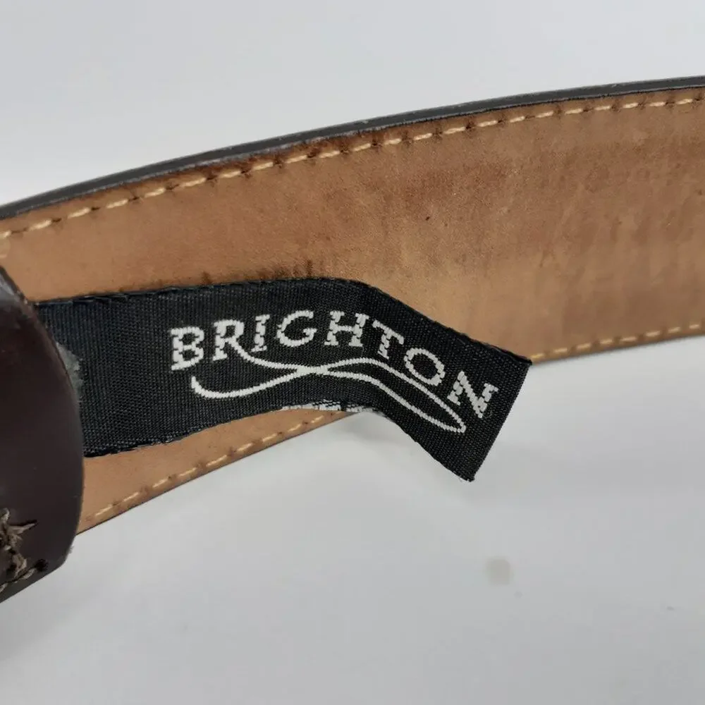 Vintage Brighton Women's Dark Brown Leather Belt Distressed Hardware Size Small